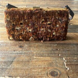 Claudio Merazzi Feathered Clutch suede Bag